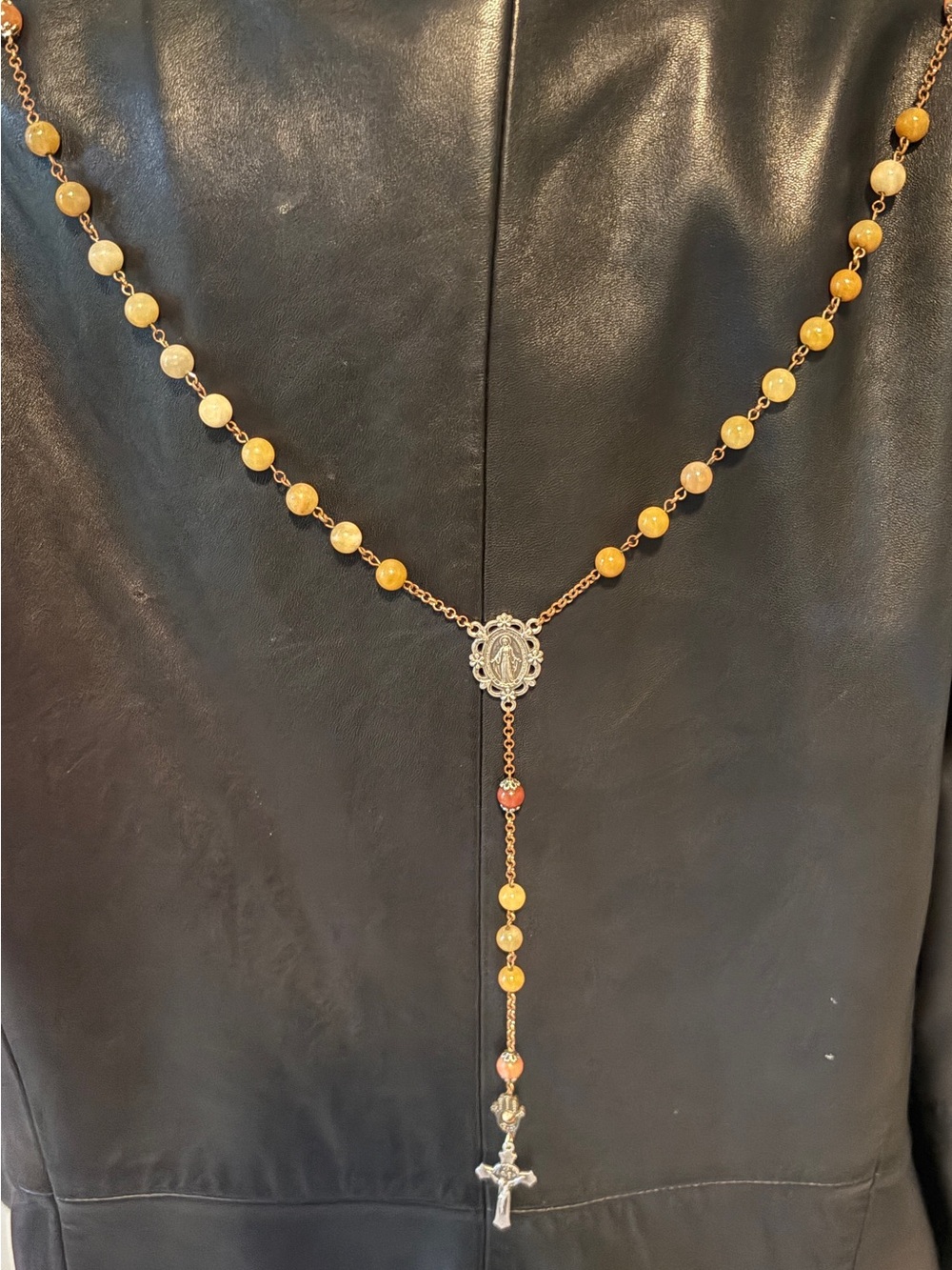 Gold-Tone Yellow Handcrafted Beaded Rosary Necklace - Unbranded